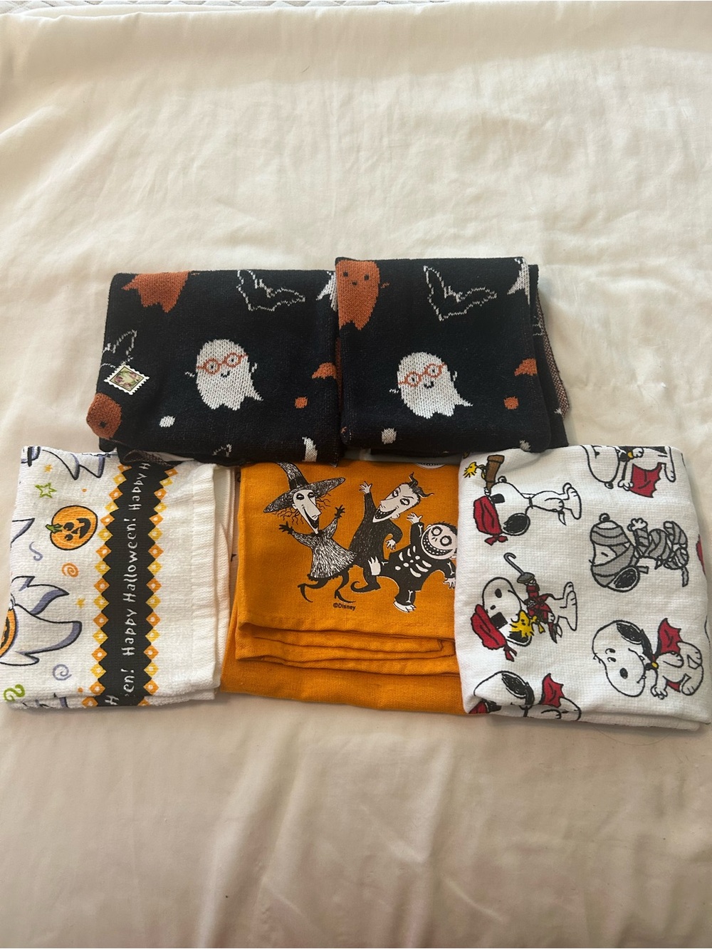 Halloween Kitchen Towels Set - Black, Orange, White Ghost & Character Designs